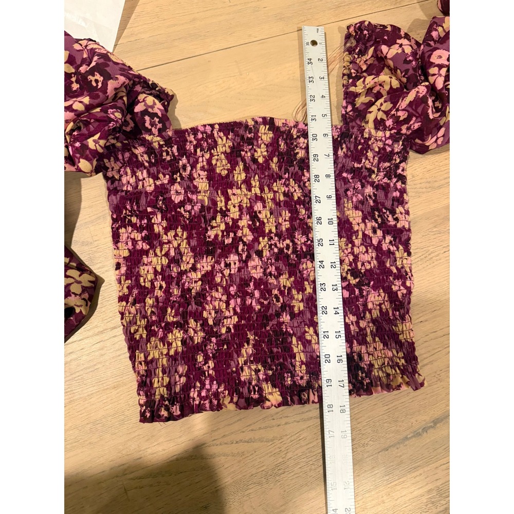 Live 4 Truth Purple Floral Smocked Crop Top Long Bell Sleeve‎ Boho Blouse Womens - Picture 5 of 7
